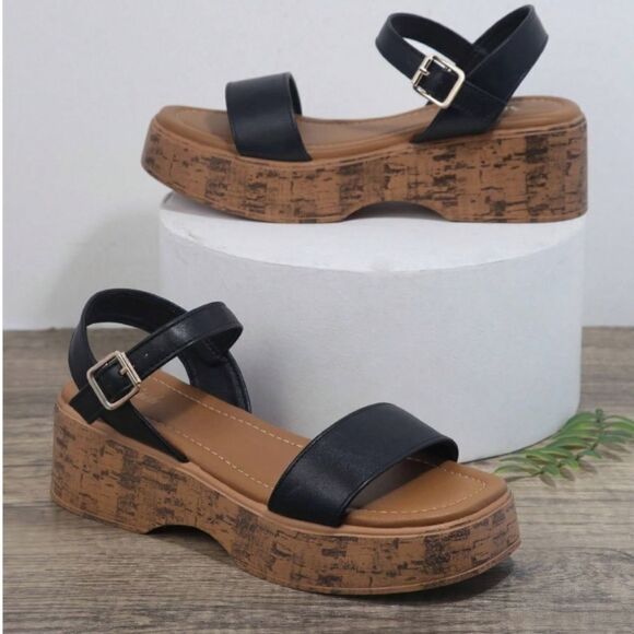 BRAND NEW WILD DIVA LOUNGS MINIMALIST ANKLE STRAP CORK PLASFORM SANDAL - Picture 7 of 16